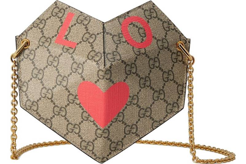 Gucci Saint Valentin Coeur Sac Petit GG Supreme Beige Ebene