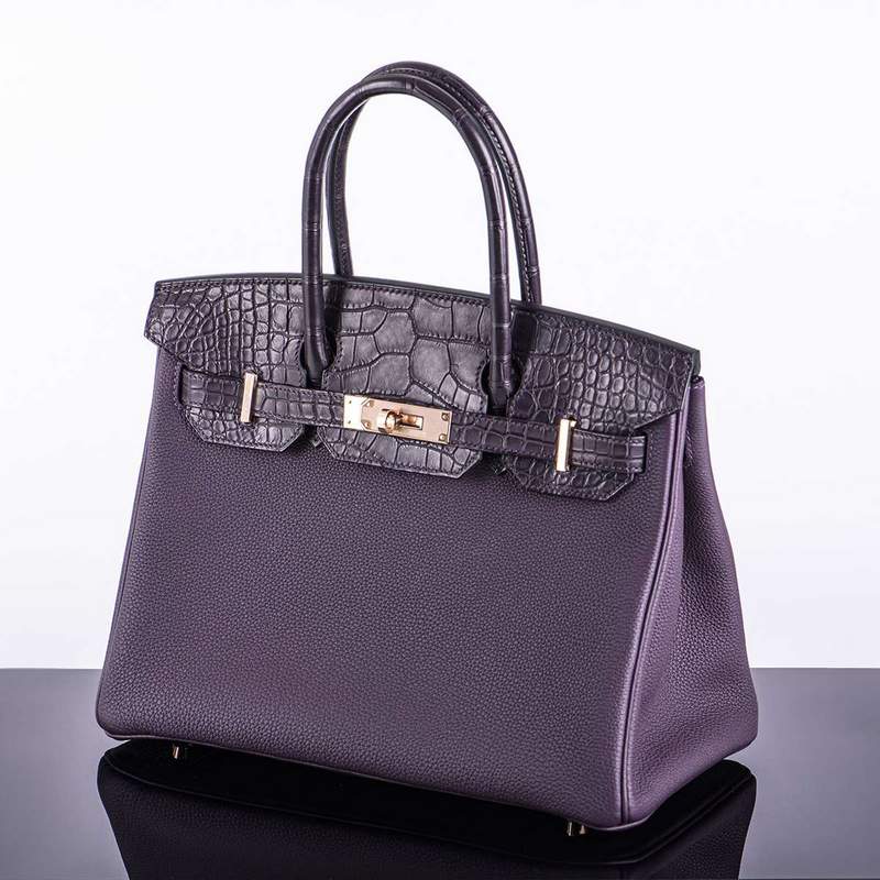 Hermes 30cm Touch Birkin Pruenoir Matte crocodile