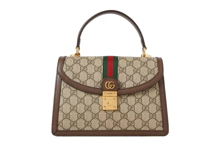 Sac a main en toile enduite imprimee a finitions en cuir texture Gucci Ophidia