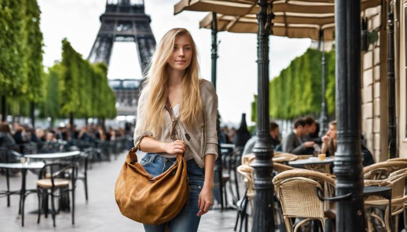 Jeune femme blonde sac Hobo Paris terrasse café